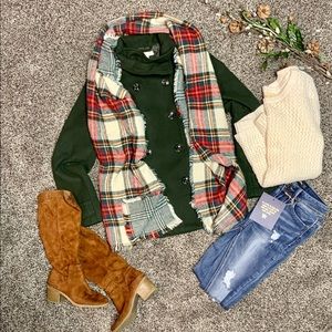 Shawl Blanket Scarf Winter Holiday Muted Red Green Beige Plaid Tartan One Size